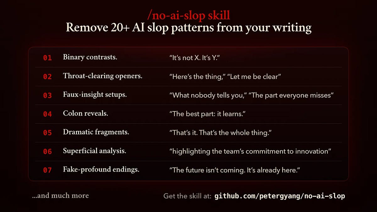 Use My /No-AI-Slop Skill to Remove 20+ Patterns of AI Slop From Your Writing