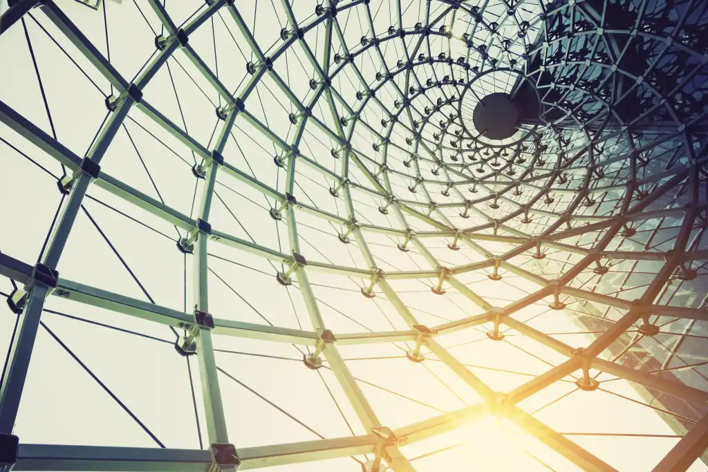 building construction of metal steel framework outdoors with sunlight