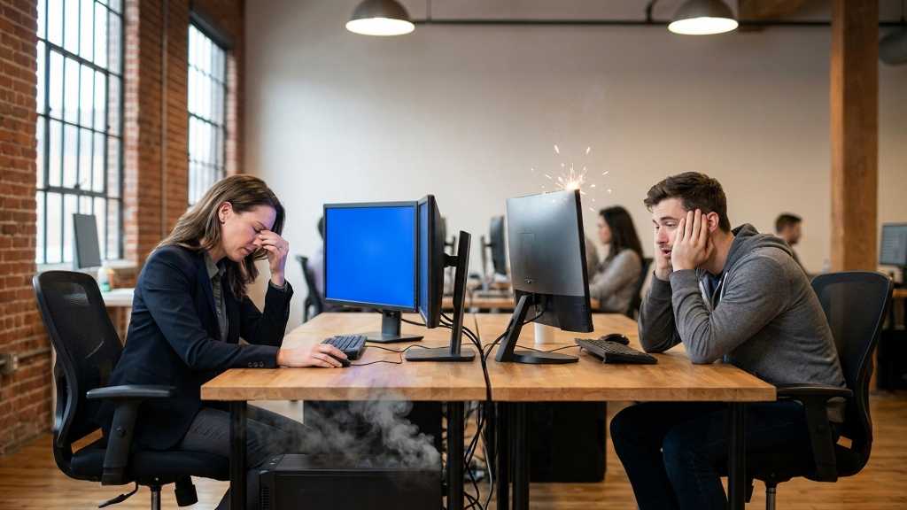 images showing IT workers with tech issues